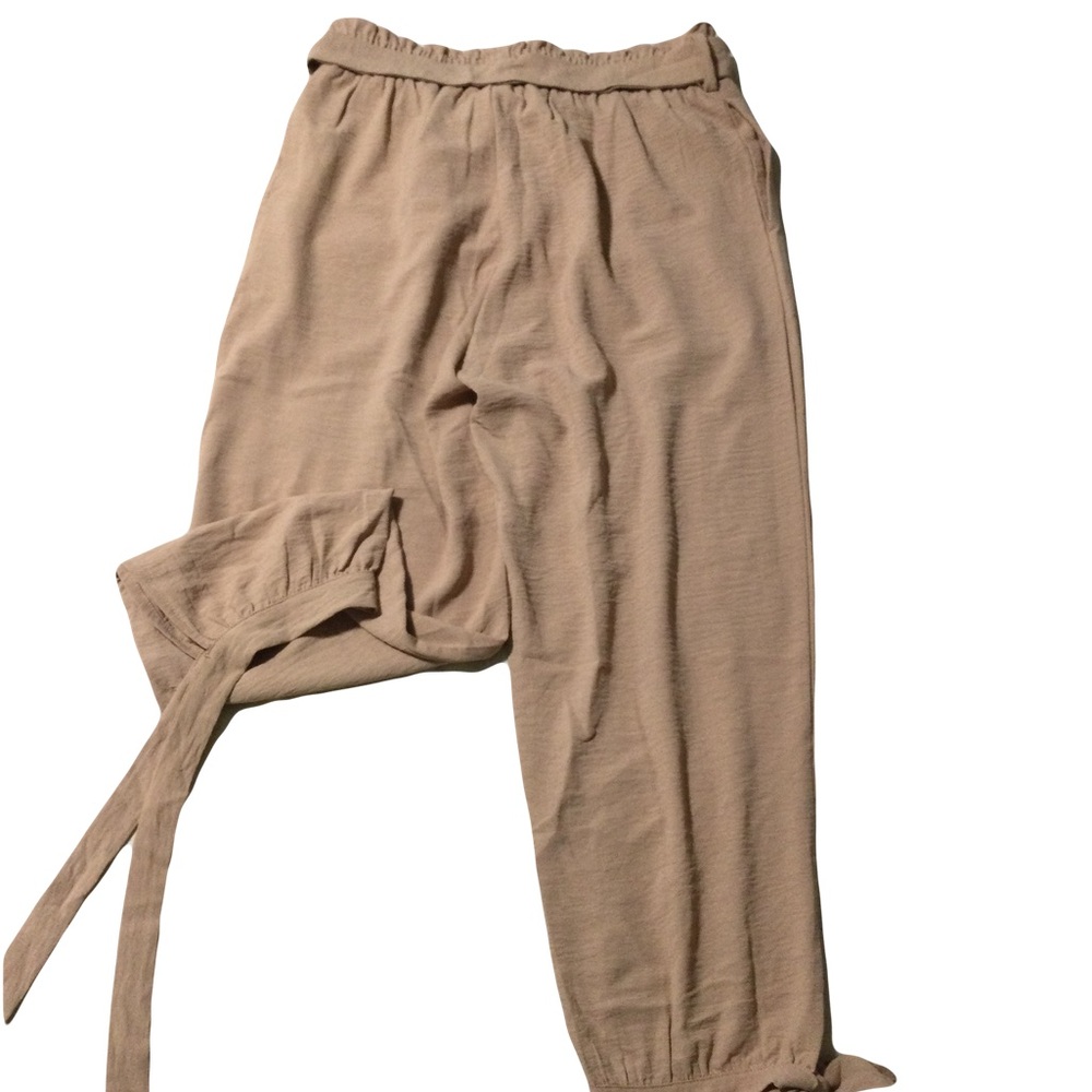 NWOT tie ankle and waist tan, flowy, dress pants